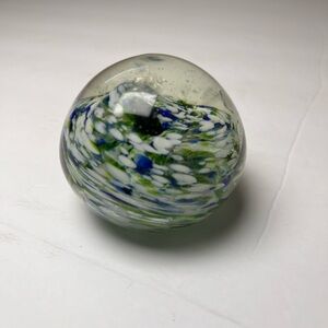 Art Glass Paperweight Glass Forest Green Emerald Blue White Swirls India. READ‎